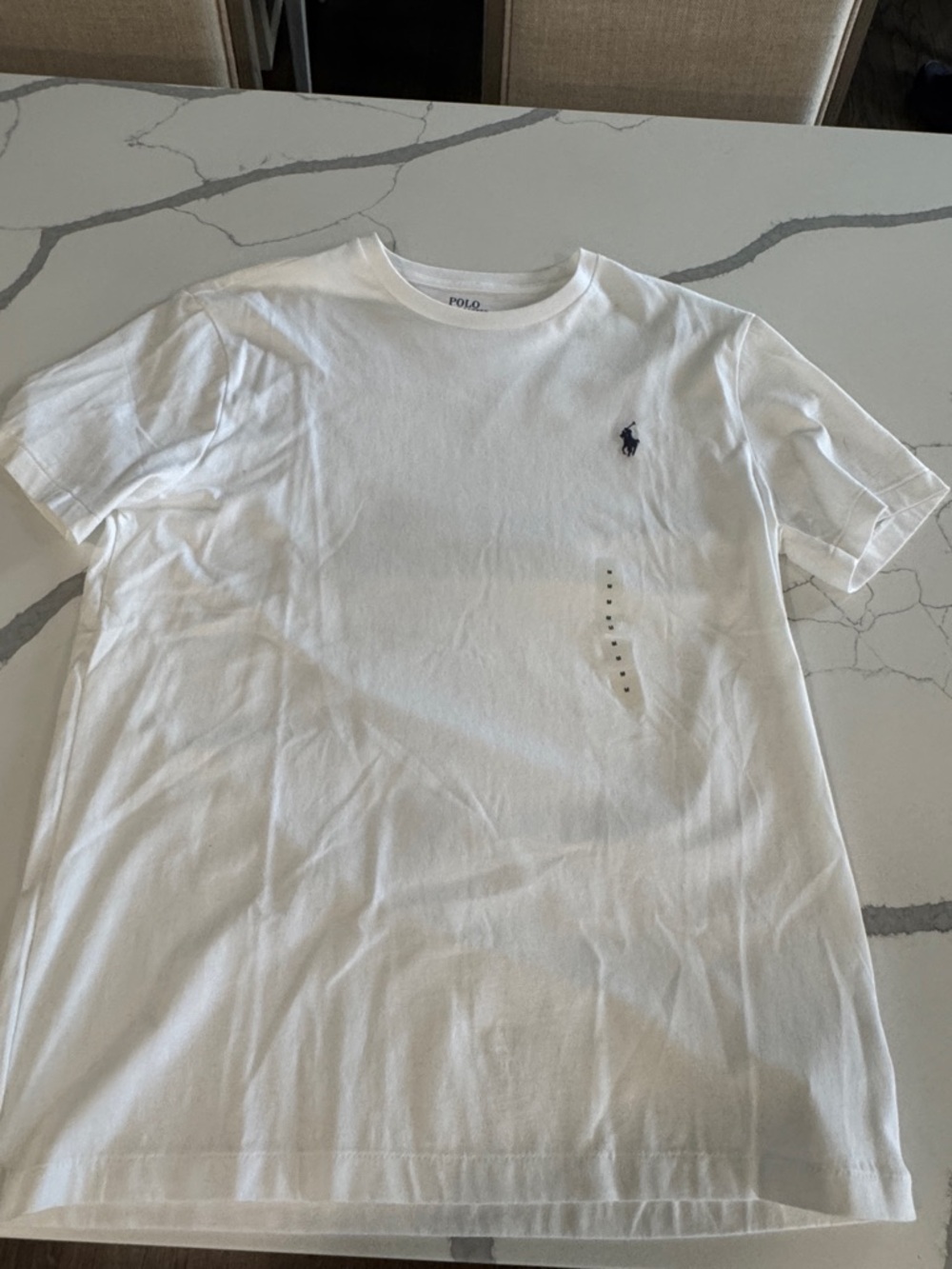 Men’s Polo by Ralph Lauren White Tee with Navy Pony Embroidery